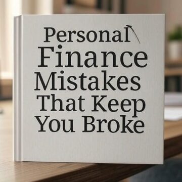 Common Financial Mistakes Causing Stress Person stressed over bills with common personal finance mistakes highlighted